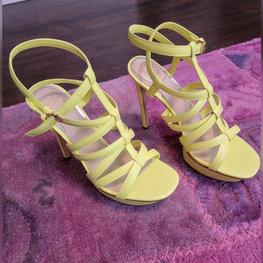 Guess platform heels, 6.5, foresant greenish/yellow, never worn